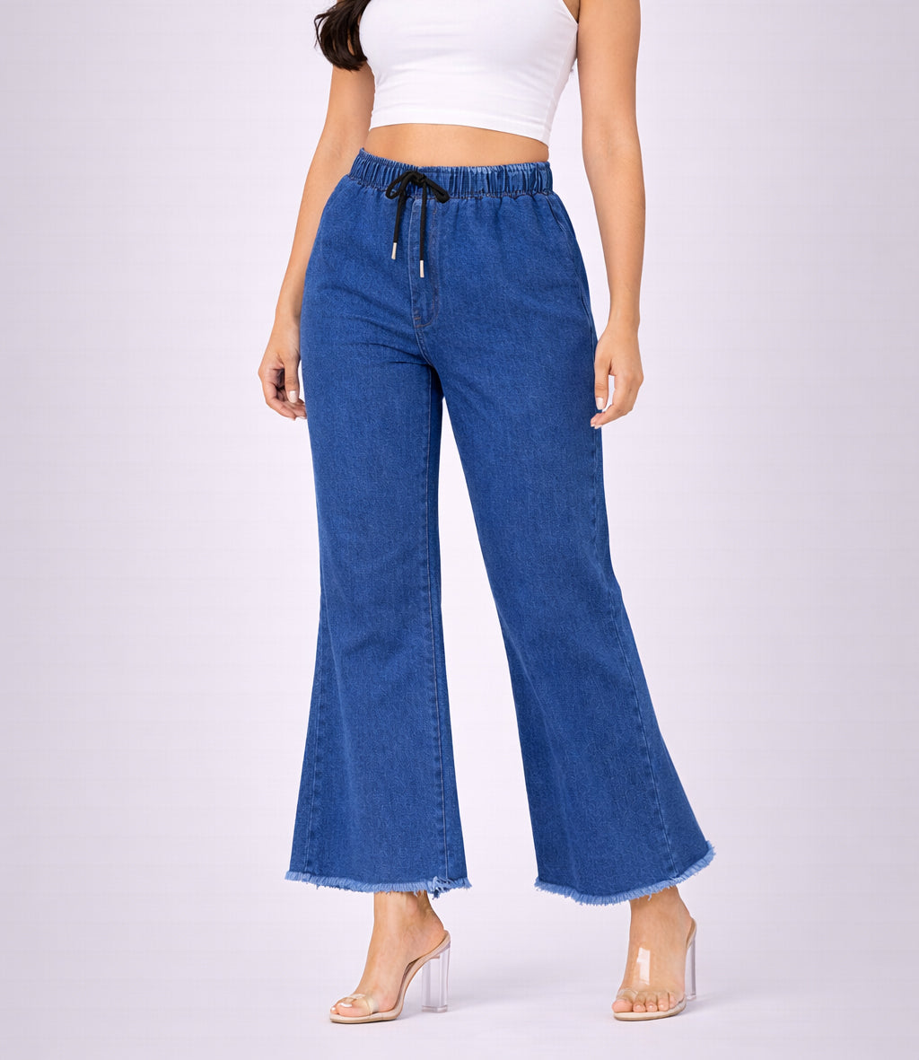 Selvo Women’s Wide Leg Denim Palazzo Blue