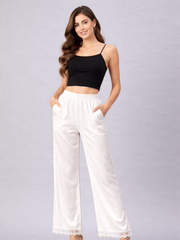 Selvo Women’s Wide Leg Lace Palazzo White