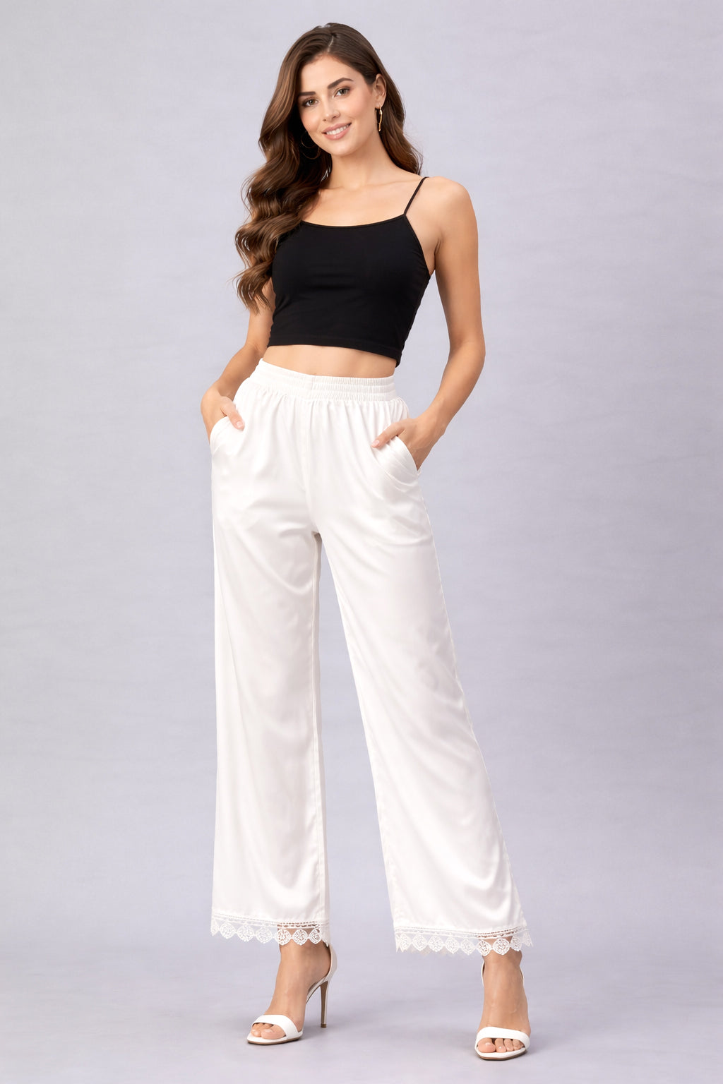 Selvo Women’s Wide Leg Lace Palazzo White