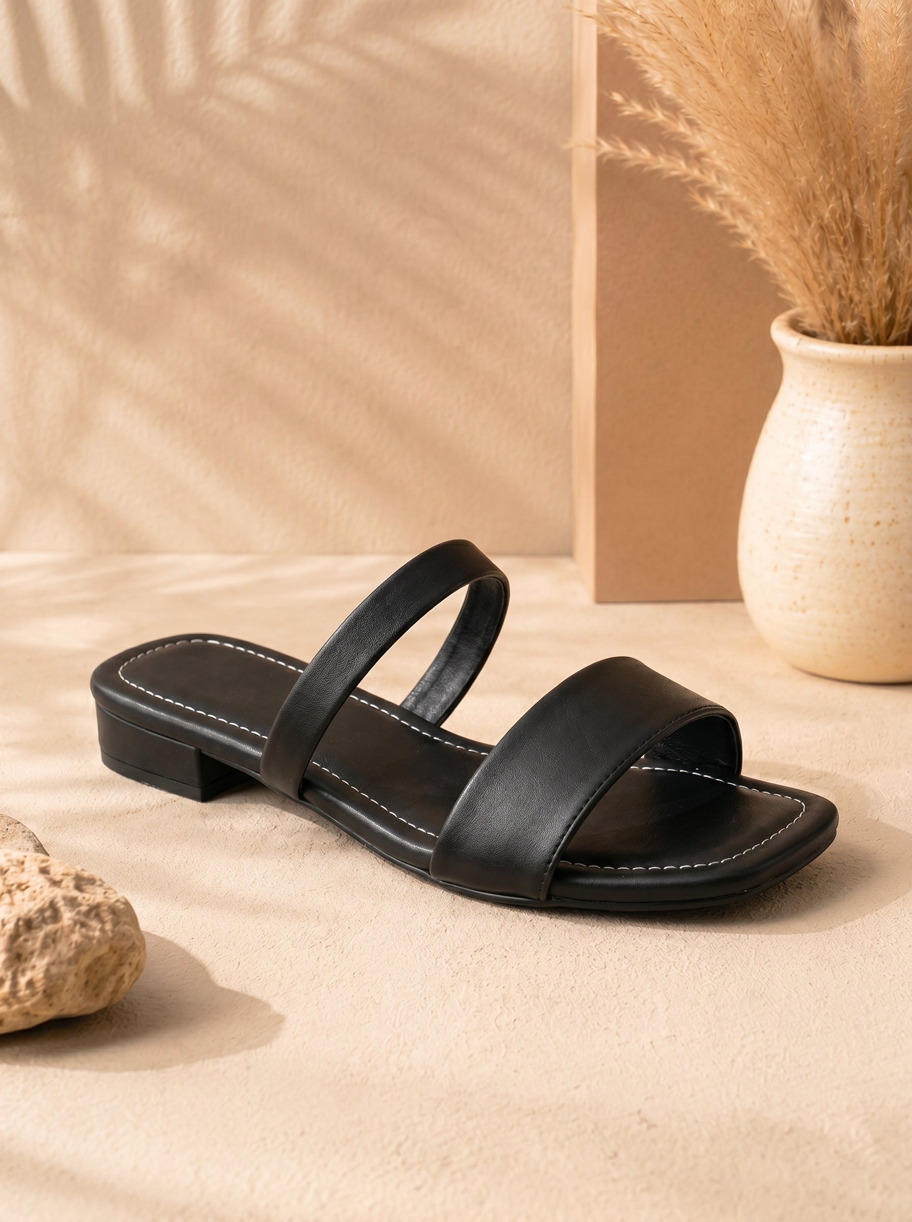 Elegant Black Open-Toe Flat