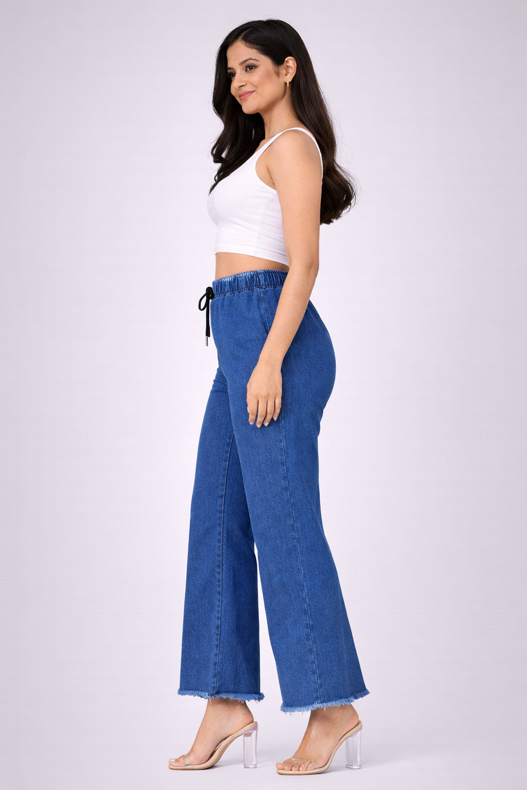 Selvo Women’s Wide Leg Denim Palazzo Blue