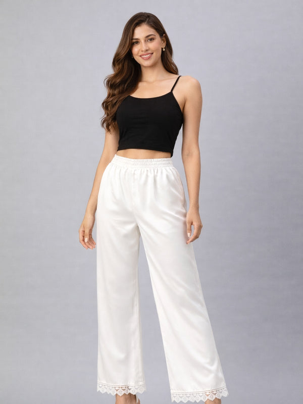 Selvo Women’s Wide Leg Lace Palazzo White