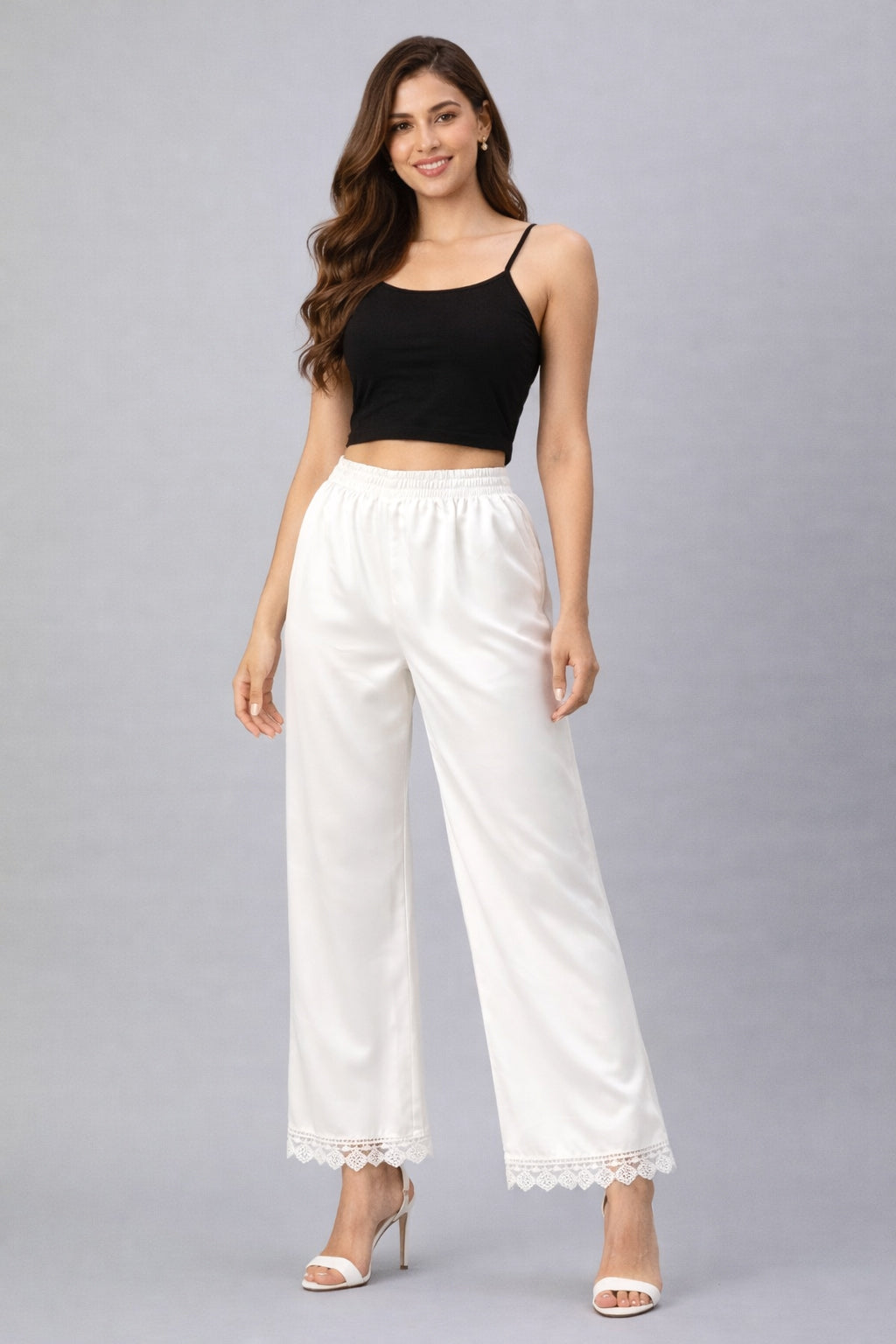 Selvo Women’s Wide Leg Lace Palazzo White