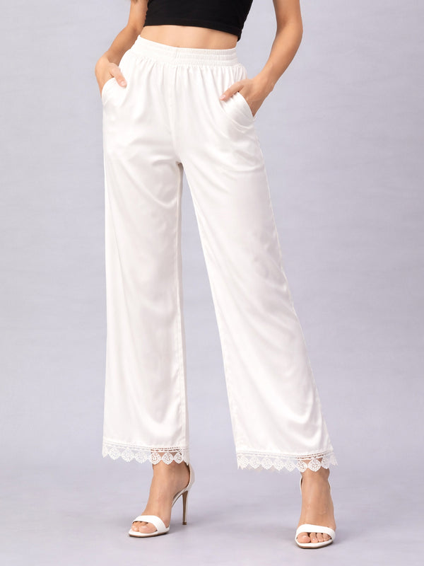 Selvo Women’s Wide Leg Lace Palazzo White