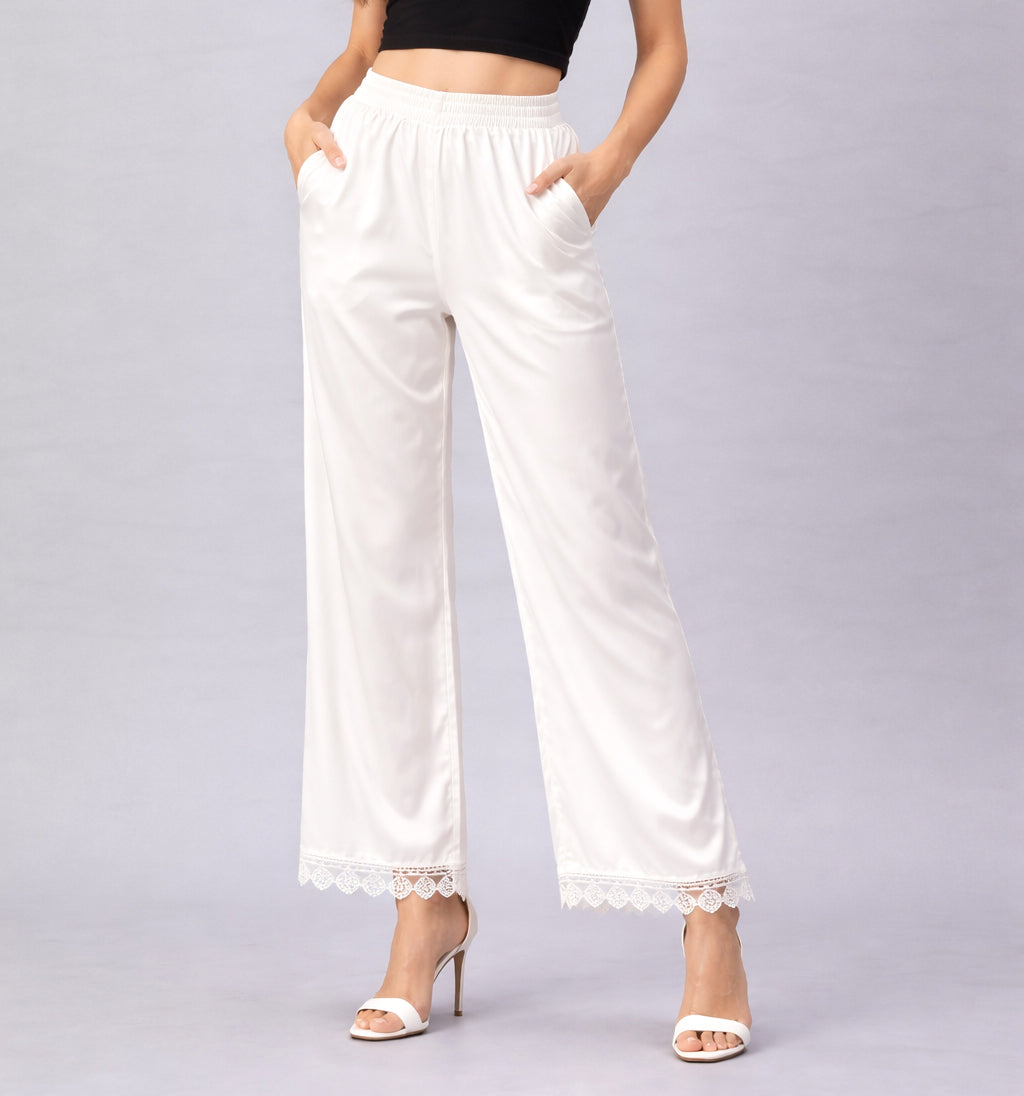Selvo Women’s Wide Leg Lace Palazzo White